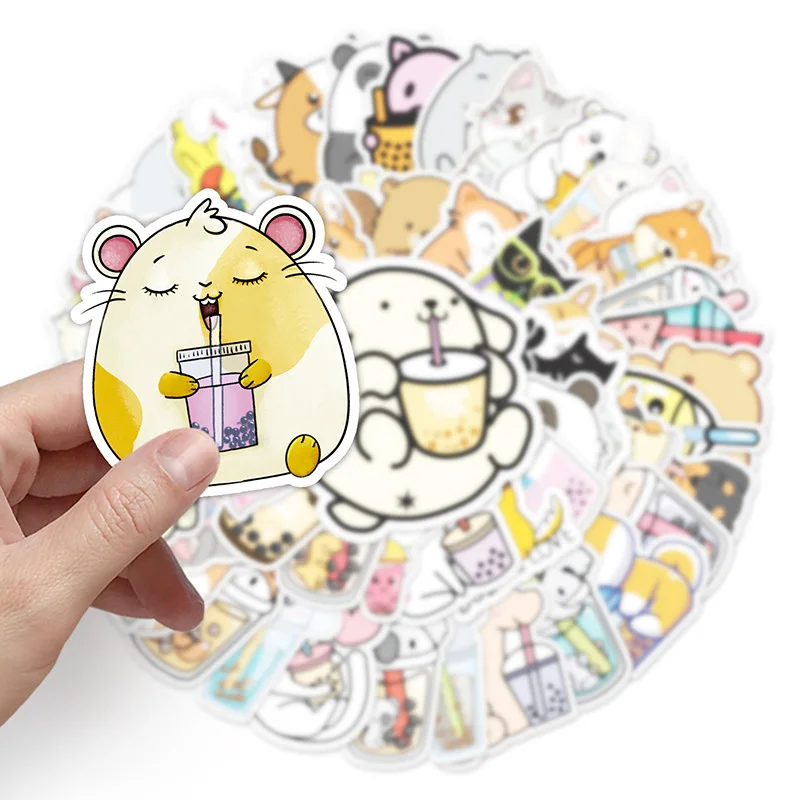 10/30/50pcs Animal Milk Tea Cute Stickers Aesthetic DIY Water Bottle Scrapbooking Laptop Kawaii Cartoon Kids Stickers Decals aesthetic animal stickers lovely scrapbooking agenda daily plan journal stickers note stationery