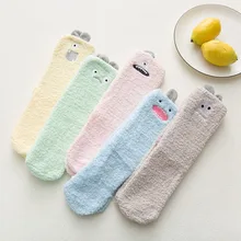 Kawaii/пушистые плотные теплые носки с объемным рисунком для женщин и девочек; зимние однотонные плюшевые носки