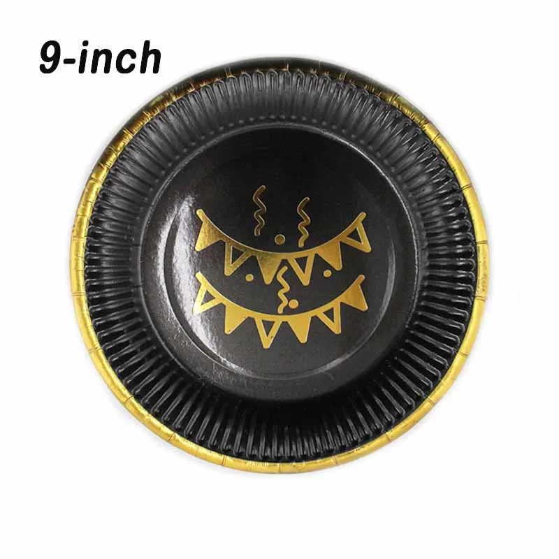 9-inch Plate 10pcs 65 шт Свадебные украшения для дня рождения, черные одноразовые столовые приборы, тарелки, бумажные трубочки, принадлежности для вечеринки, сувениры для детского душа - Цвет: 9-inch Plate 10pcs