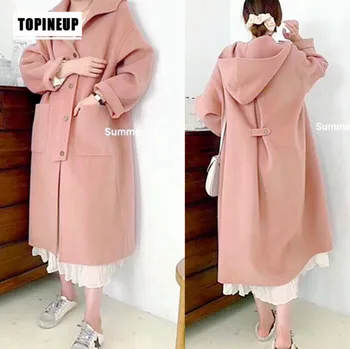 

2019 Winter High quality Wool Coat Women Classic Double Breasted Hooded Womens sweet Double-sided Cashmere Long coat