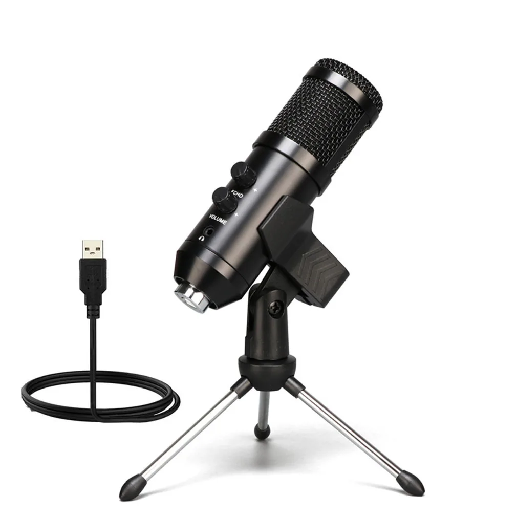 USB Plug and Play Microphone Amicable Portable Audio Condenser Recording Desk Mic Adjustable Gain Headphone Jack | Электроника