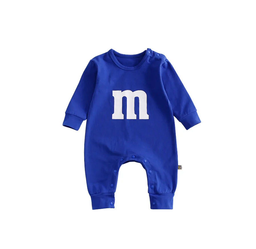 New Fashion Baby Boy Girl Letter M Romper Newborn Kids Long Sleeve Cartoon Printing Jumpsuit Casual Infant Clothing Outwear