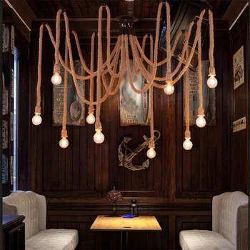 

Loft Hemp Rope Pendant Lights Vintage Retro Industrial Hanging Lamp for Living Room Kitchen Home Light Fixtures Decor Luminaire