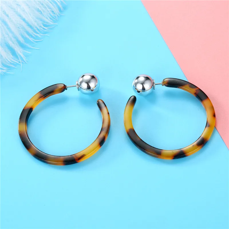 leopard round Dayoff корейский уксусный кислотный каучук серьги-кольца для женщин ювелирные изделия большое леопардовое сердце треугольник круглый эффектный обруч серьги E424 - Окраска металла: leopard round