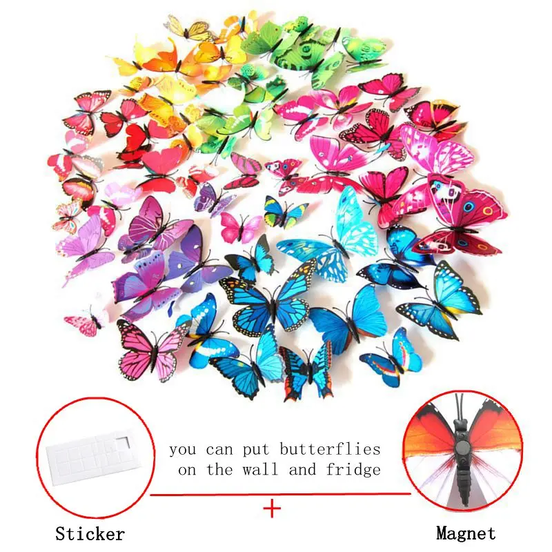 12 шт./пакет Горячая 3D ПВХ Магнит-бабочка на холодильник для дизайна ногтей Наклейка на стену палочки Стикеры s домашний декор, сделай сам, магнитные Стикеры