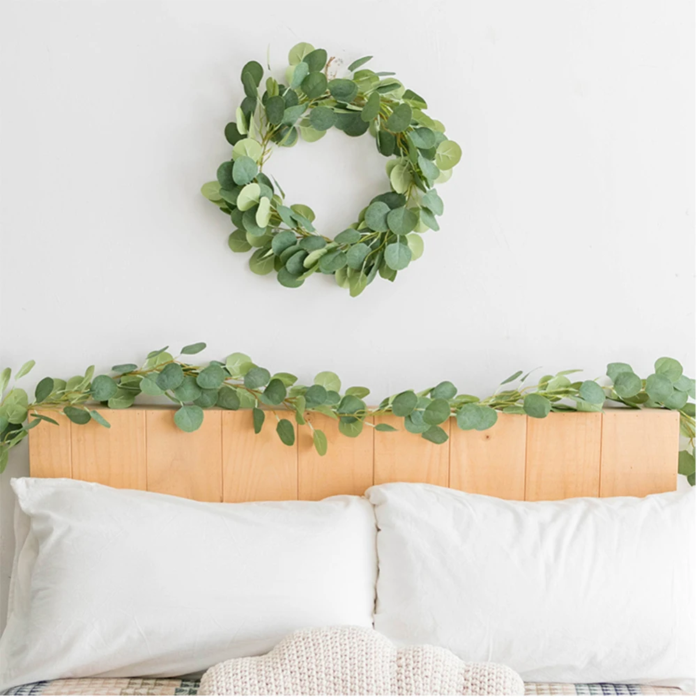 

New Simulation Eucalyptus Round Cane Silk Cloth Artificial Rattan Leaves Vines Garland Wedding Backdrop Arch Wall Decoration