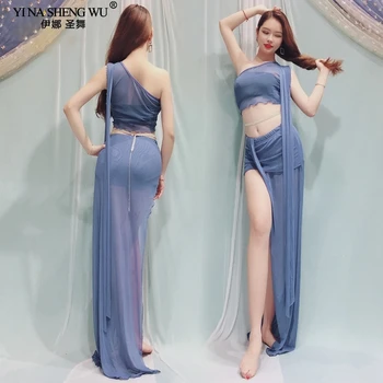 

New Belly Dance Mesh Suits Bellydance Costumes Summer Sexy Split Long Skirt Women Oriental Dance Practice Dresses Training Wear