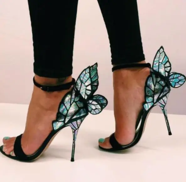 Sexy Female Butterfly Wing Women Party High Heels Sandals Thin Heeled Wedding Pumps Party Shoes Gladiator T-stage Show Sandalias 