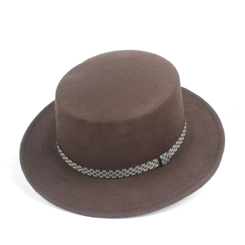 Coffee Мужская и Женская Шляпа Fedora на плоской подошве, уличная дорожная шляпа, на день рождения, на плоской подошве, свиная шляпа, джазовая шляпа, размер 56-58 см - Цвет: Coffee
