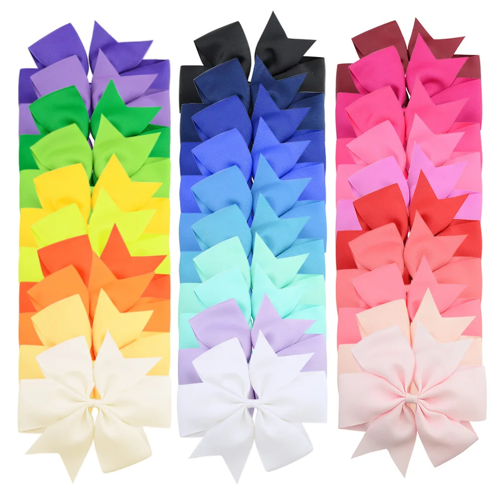 30-Цвет 6-дюймовый большой Размеры шесть уха сплошной Цвет лента в рубчик с рыбьим хвостом Заколка-бабочка женские аксессуары для волос для детей повязка на голову 916