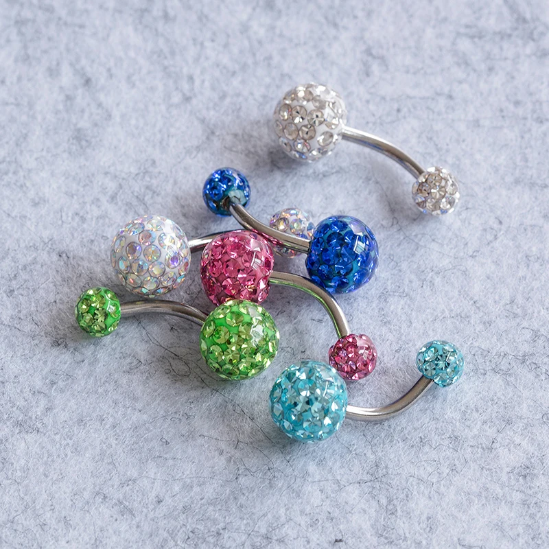 

1pc Bling Eopxy Ring Belly Button Rings Round Navel Piercing Ombligo Bar Crystal Stud Barbell Sexy for Woman Body Jewelry 14G