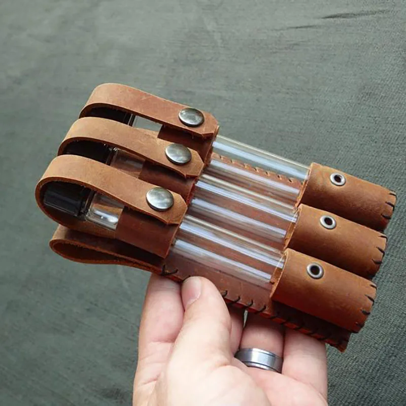 Alchemist Potion Bottle Leather Holder Pouch Steampunk Triple Test Tube Belt Attachment Hanger For Medieval Larp Healer Outfit