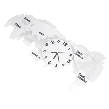 

1pc Acrylic Silent Wall Clock World Map Wall Clock Mute Wall Lamp without Battery for Home Office Living Room (60cm White)