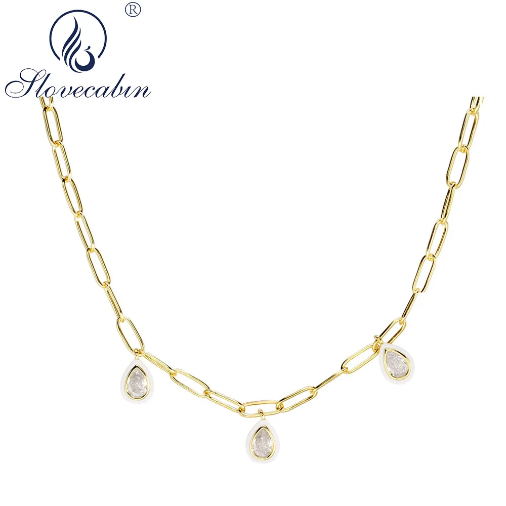 Slovecabin Original 925 Sterling Silver Water Drop Pendant Choker Necklace Link Chain Rock Hip Fashion Women Jewelry Femme | Украшения и