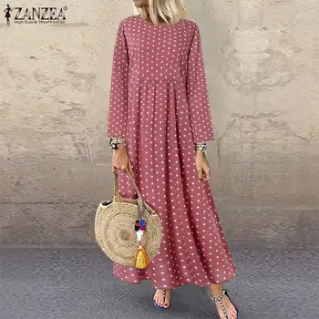 

Autumn Vintage Polka Dot Vestidos ZANZEA 2020 Women Printed Party Sundress Casual Long Sleeve Long Maxi Shirt Dress Famele Robe