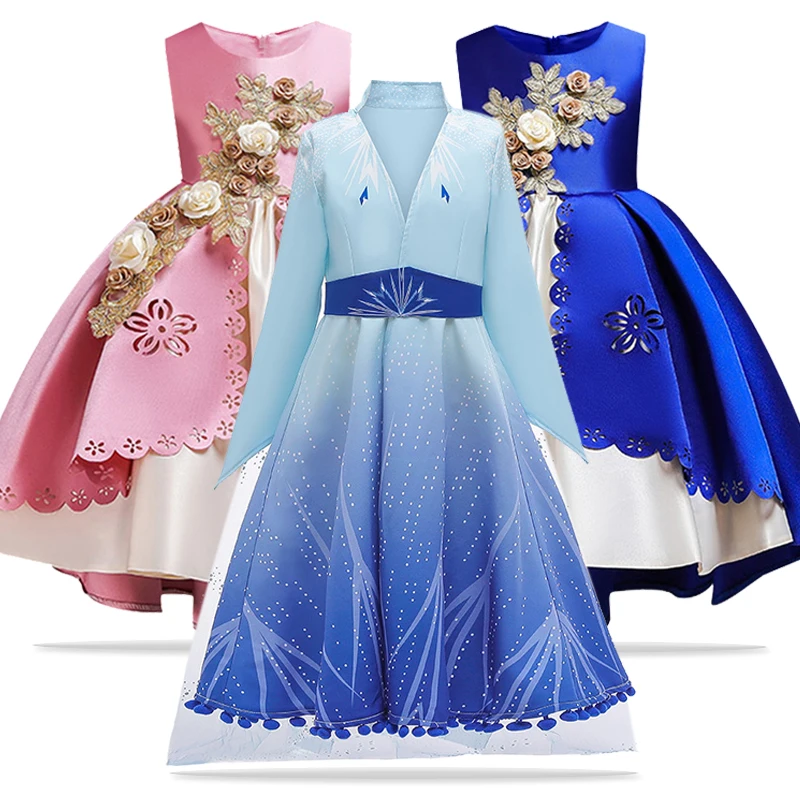 Элегантное платье для девочек; платье принцессы Эльзы для маленьких девочек; свадебное платье; Детские платья для девочек; платье для дня рождения; Детский костюм