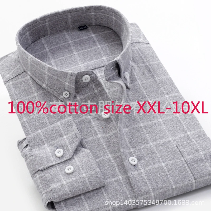 Новые высококачественные супер большие свободные мужские утолщенные осенние Рубашки из чистого хлопка фланелевые клетчатые Большие размеры XXL-9XL 10XL