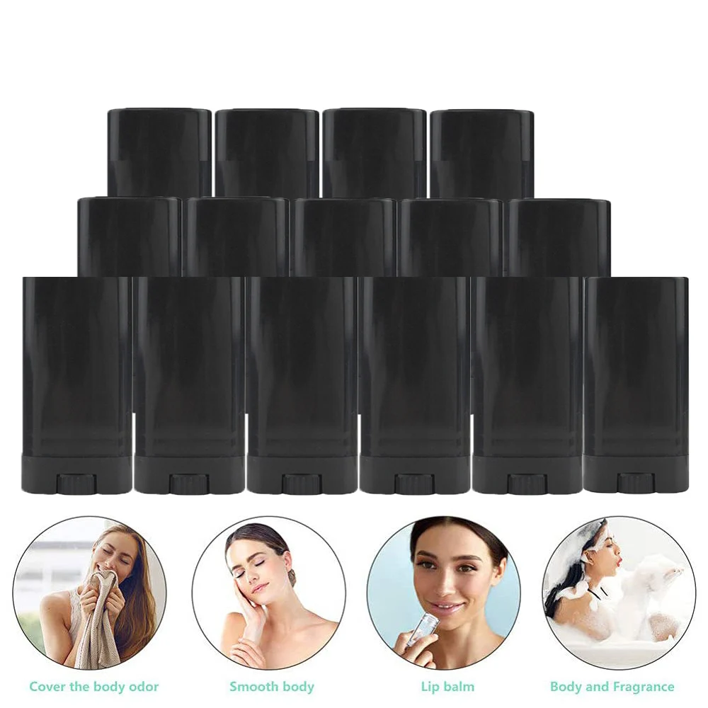 

24pcs 15ml 0.5oz Empty Oval Flat Lip Balm Tubes White Black Clear Plastic Solid Perfume Deodorant Stick Containers