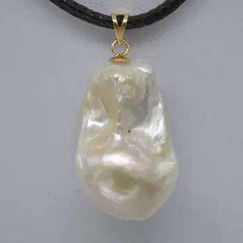 

Lustrous Huge 27x18mm Natural South Sea pearl PENDANT necklace 925silver CLASP Baroque