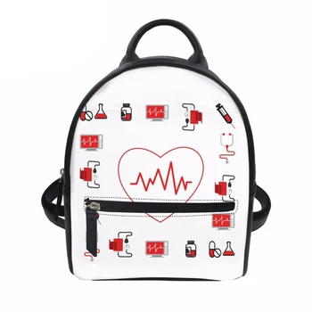 

Customzied Backpacks Women PU Leather Shoulder Backpack for Female Nurse Heart Printing Small Bagpack Girls Kids Back Pack