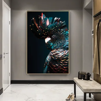 

Bird Print Black Cockatoo Wall Art Navy Blue Parrot Bird Posters and Prints Canvas Painting Art Pictures for Living Room Decor