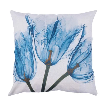 

45x45cm Modern Ink Painting Flower flax Throw Pillow Case Waist Cushion Cover blue Flower