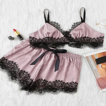 

Satin Pyjamas Women Sexy Lingerie Set Pajamas for Women Lace Pijamas Women Summer Home Clothes with Shorts Pizama Loungewear