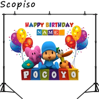 

Scopiso Photography Backdrop Cartoon Characters Pocoyo Birthday Party Baby Child Colorful Balloon Photo Background Studio Prop