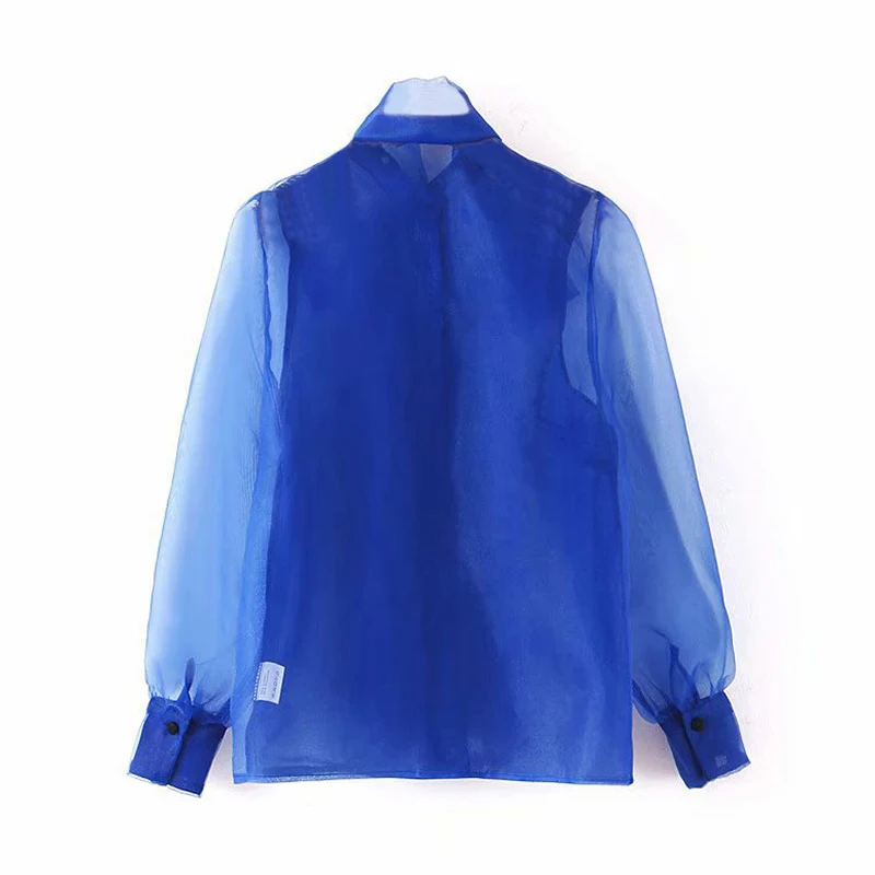 blusa organza azul