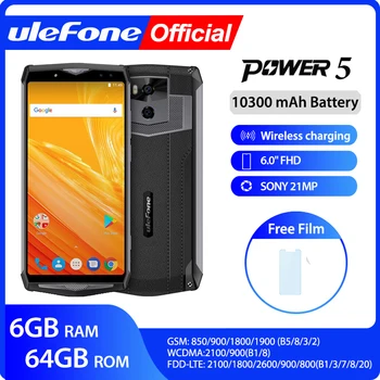 

Ulefone Power 5 13000mAh Mobile Phone Android 8.1 6.0" FHD MTK6763 Octa Core 6GB+64GB 21MP Face ID Wireless charge 4G Smartphone