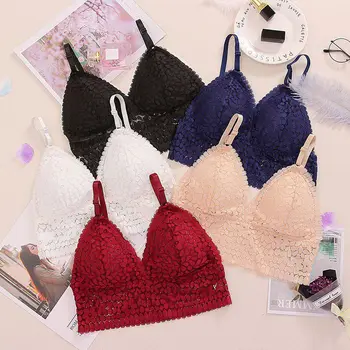

Women Lace Wrapped Chest Padded Bras Female Floral Tube Tops Sexy Wire Free Bras Lingeries