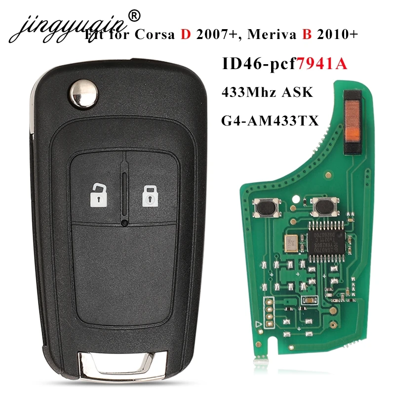 Jingyuqin G4-AM433TX 433Mhz ID46-PCF7941 Voiture Clé À Distance Fob pour Opel/SachCorsa D 2007 + 2012 Meriva B 2010 + 2014 Flip Control