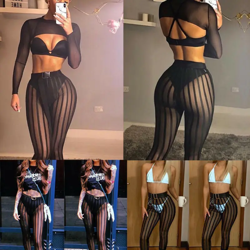 mesh striped trousers