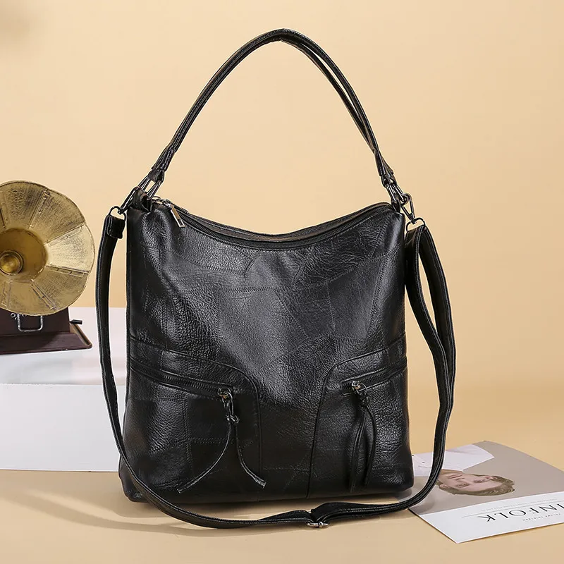 Bolso cuadrado para mujer, Hobos de diseñador, marca famosa, de cuero negro,  grande, bandolera|Bolsos de hombro| - AliExpress