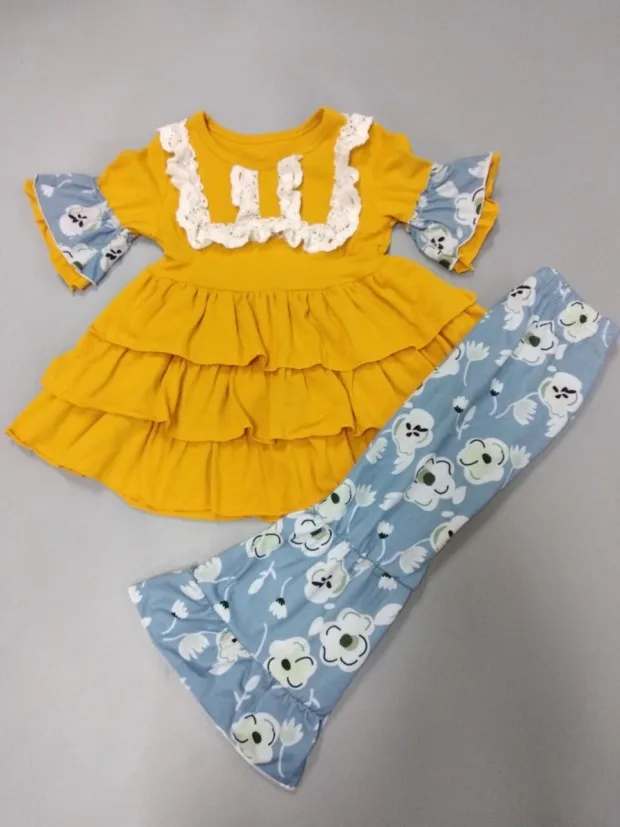 ; одежда для малышей; хлопковое платье с рюшами и штаны для маленьких девочек; комплекты одежды; одежда для маленьких девочек - Цвет: 2GK908-1461