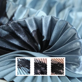 

Fan Shape Blue Pink Khaki Wrinkled Polyester Fabric for Summer Autumn Dress E1256