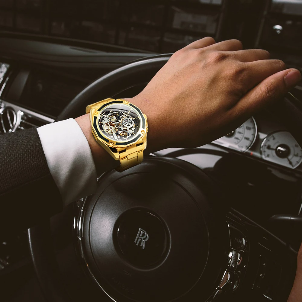 FORSINING Gold Watch Men Luxury Mechanical Watches Mens Skeleton Wristwatch Products часы мужские