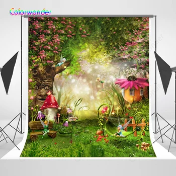 

Happy Birthday Party Tinker Bell Princess Fairy Tale Jungle Forest Mushroom Child Baby Photo Background Photography Backdrops