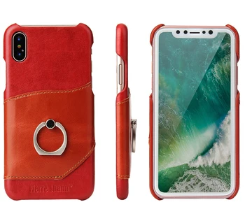 

Finger Ring Kickstand Card Pocket Slot Leather Case Back Cover for IPhone Xs MAX XR 6 7 8 Plus for Samsung S8 S8 Plus Back Shell