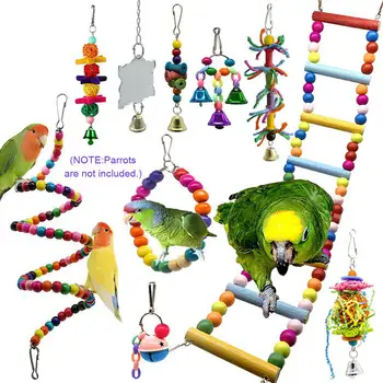 

NEW 10 Pcs Bird Swing Chewing Toys Parrot Hammock Bell Toys Parrot Cage Toy Bird Perch with Wood Beads Hanging
