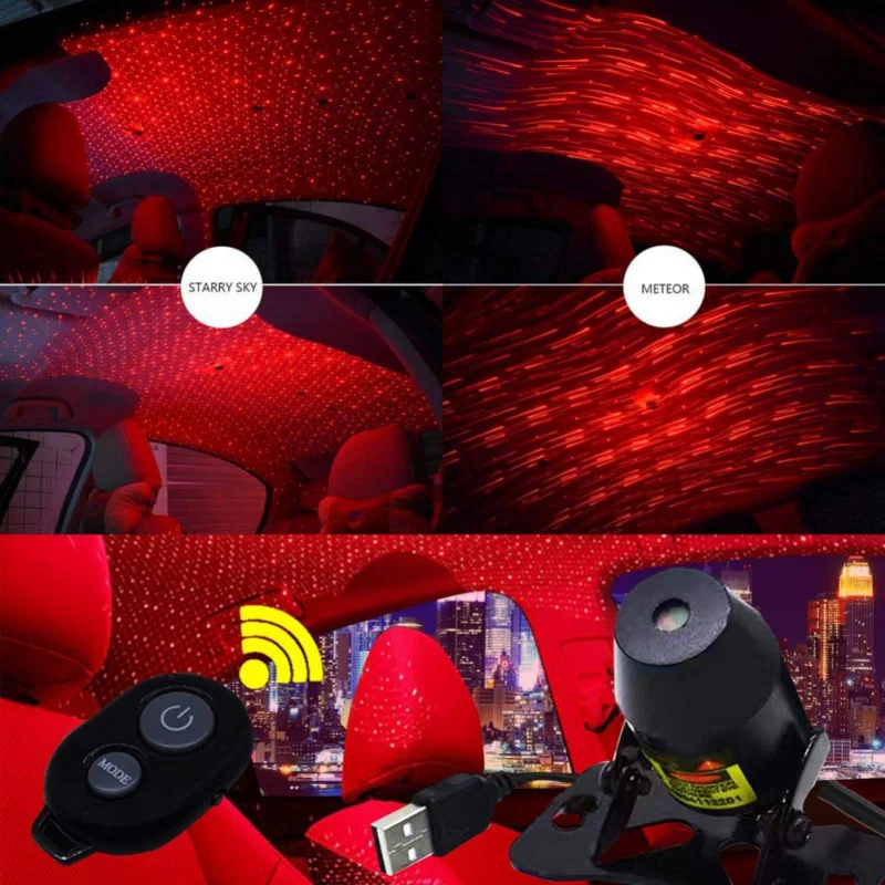 

Car Interior Lights LED Decorative Armrest Box Car Roof Full Star Projection Night Light Breath Sound Voice-activated Red Light