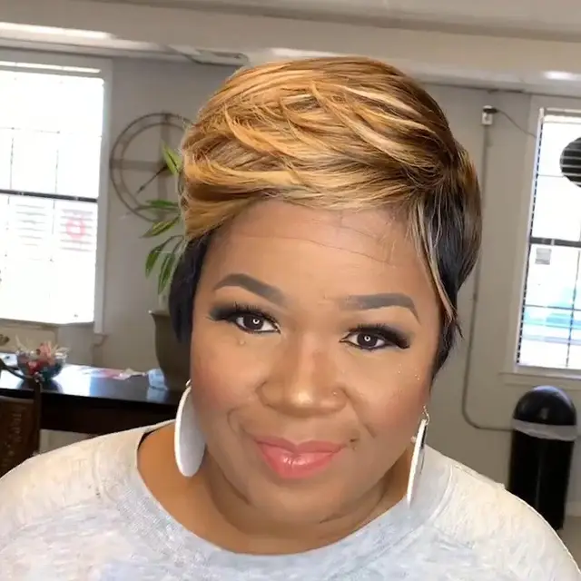 WIGERA  Highlight Synthetic Wigs Short Straight  Pixie Cut Hair Bob Wig Honey Gold Mix Black  Hair For Woman 1B/30HL