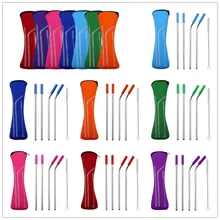 50 компл. Портативный Силиконовый наконечник крышка из нержавеющей стали соломинки прямой изогнутый питьевой соломы путешествия неопрена хранения сумки на молнии