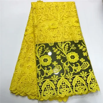 

Graceful yellow mesh material African tullle lace fabric French net lace fabric for dress JNZ399(5yards/lot)