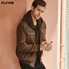 FLAVOR New Men's Real Leather Jacket with Removable Hood Brown Jacket Genuine Leather Warm Coat For Men ► Photo 3/5