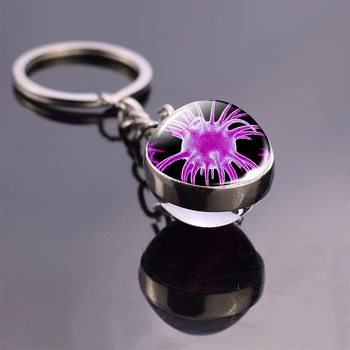 

Biological Virus Cancer Cells Photo Glass Ball Keychain Key Ring Bag Pendant Cancer Research Products Gifts for Biologist Doctor