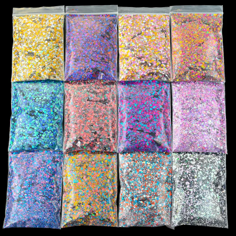Description Picture 4 of item50G Holographic Mixed Hexagon Chunky Glitter Laser Sparkly Iridescent Nail Art Glitter Resin Slice Flake Sequins Nail Decoration