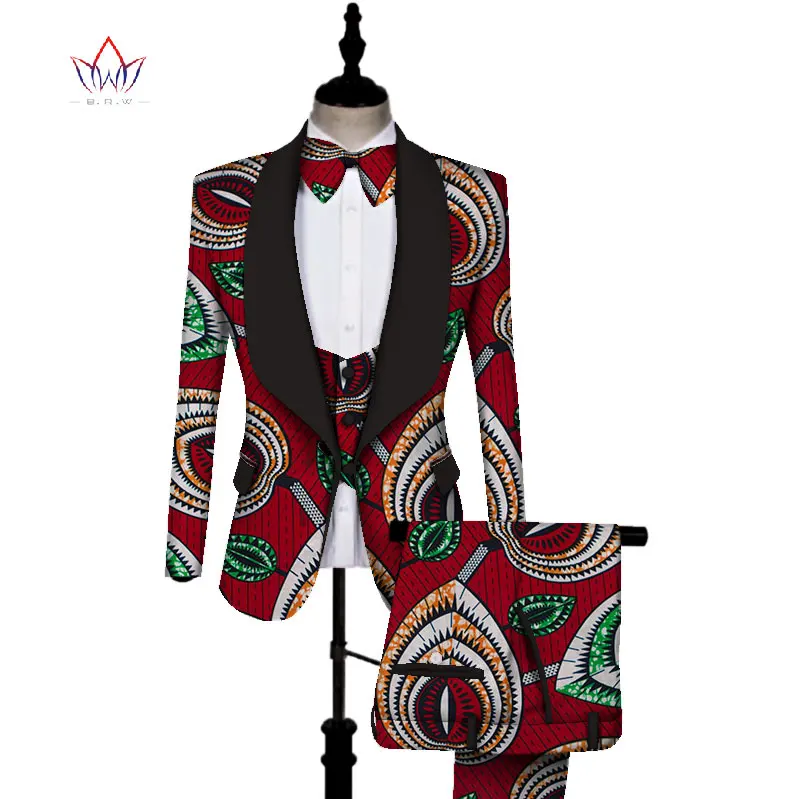 Африканский принт 3 предмета мужские комплекты Топ Dashiki и брюки жилет набор Bazin