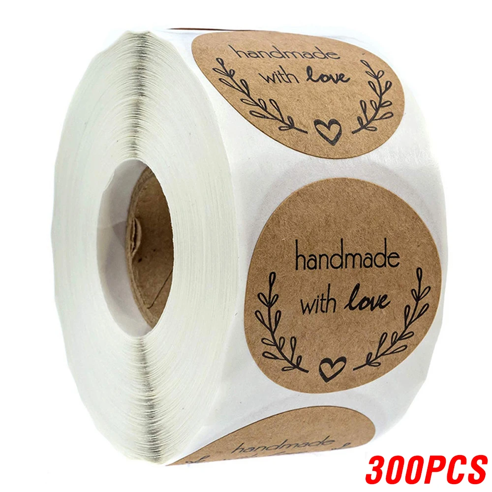 100-500pcs Vintage Kraft Paper Stickers Scrapbook Gift Stationery Label Stickers Handmade With Love Thank You For The Stickers 