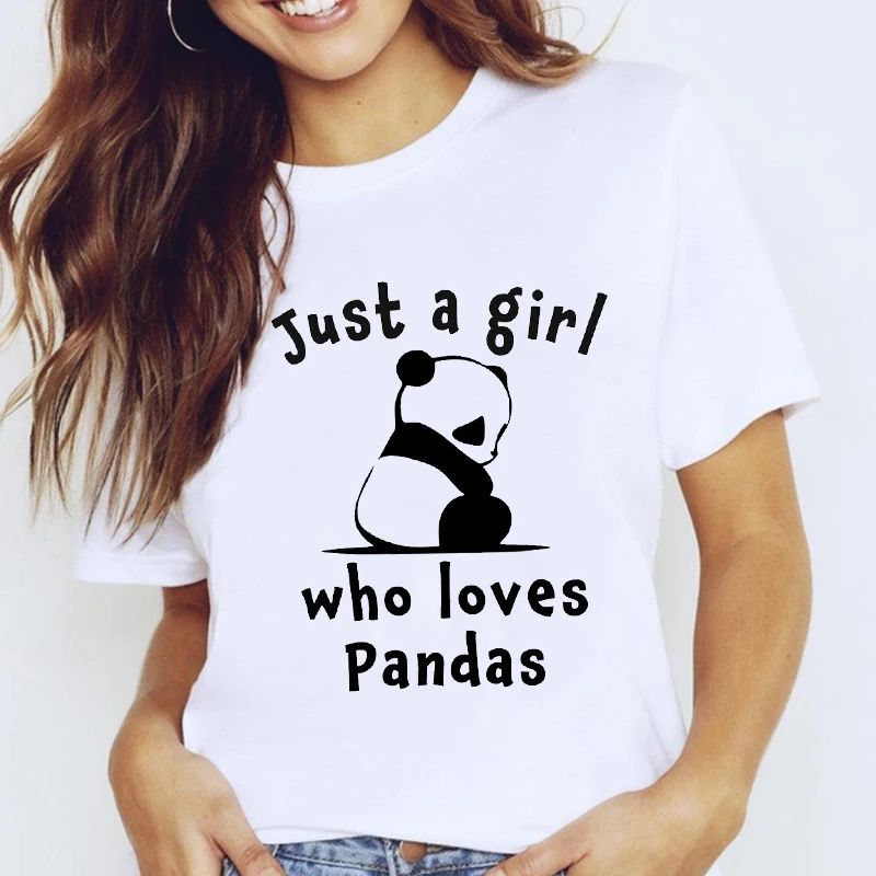 Women Lovely Cartoon Panda Girl Love Casual Trend Short Sleeve Lady Clothes Tops Clothing Tees Print Sweet Tshirt T-Shirt graphic tees